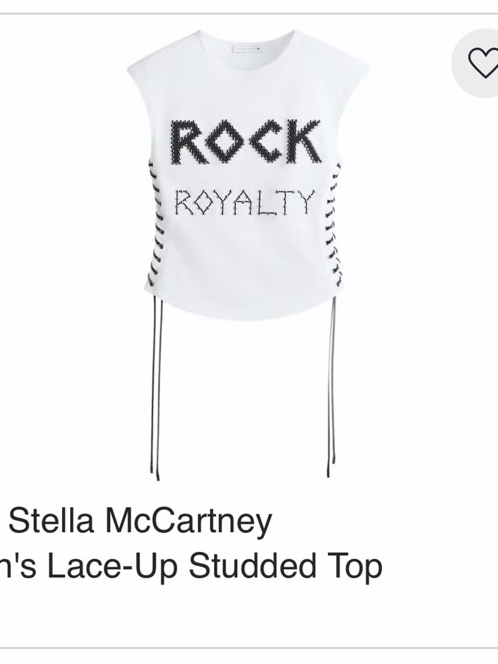 Stella McCartney White Lace-Up 'Rock Royalty' NWT Studded Tank